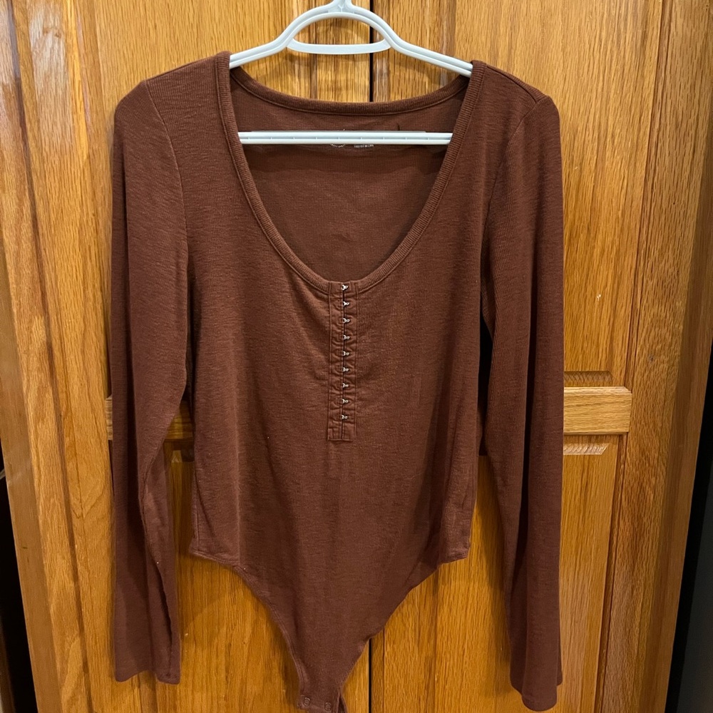 Aerie Burnt Orange Long Sleeve Bodysuit Women's Top Large